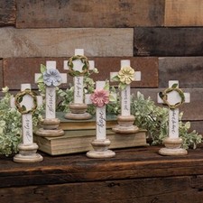 Distressed Wood Crosses Set of 6 Christian Easter - Blessed Hope Son of God etc.