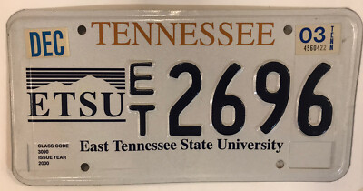 EASTERN TENNESSEE STATE UNIVERSITY license plate ETSU Johnson City Buccaneers TN
