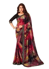 Indian Chiffon Saree With Unstitched Blouse Piece Party Wedding Wear For Women