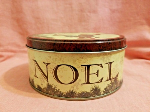 Round Christmas Tin Noel & Reindeer Browns & Greens - Picture 2 of 6