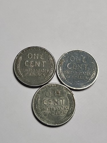 1943, 1943, and 1943 Lincoln Wheat Cent Steel Pennies - Picture 3 of 3
