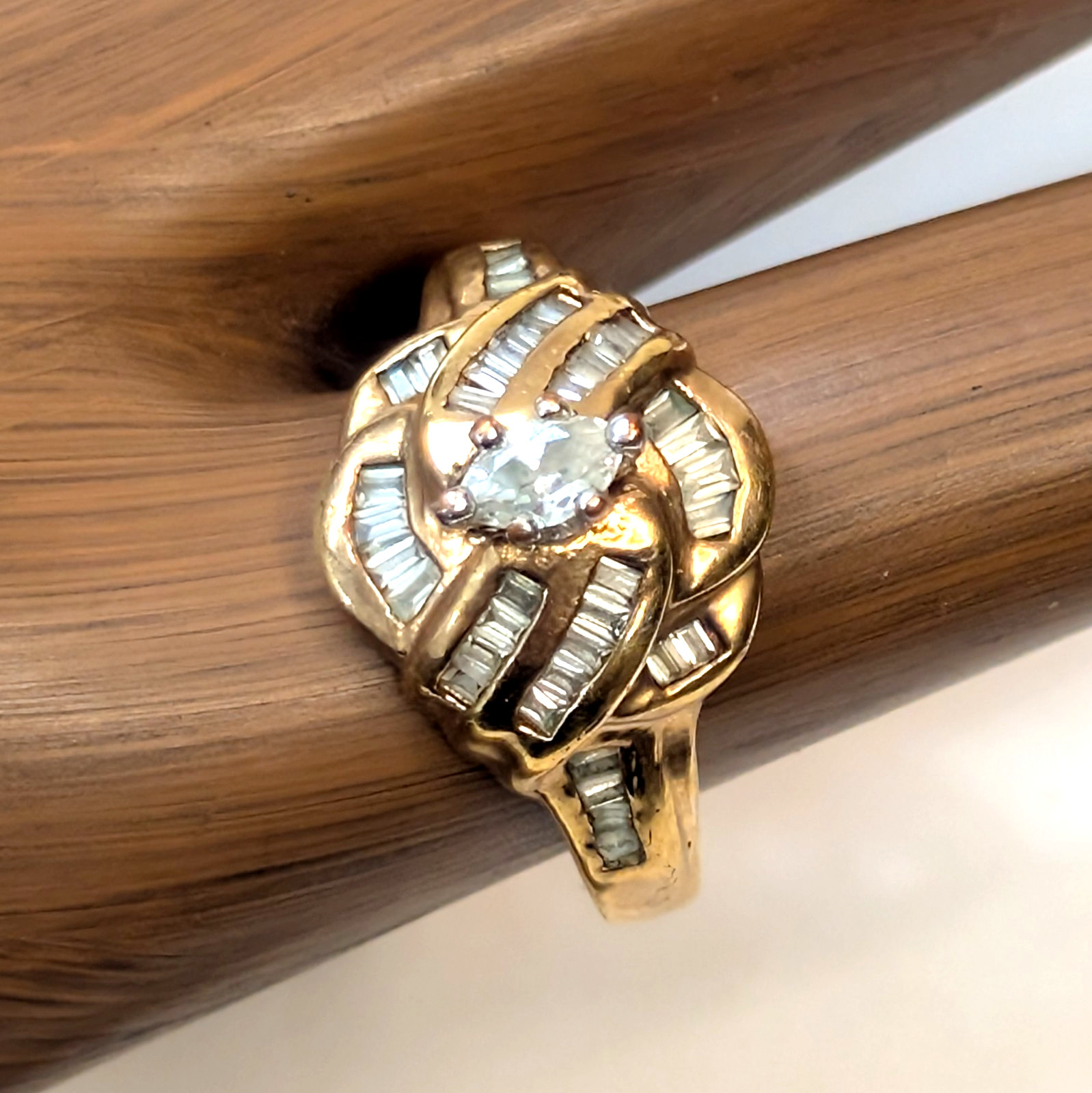 Vintage 1980s–90s Gold-Plated Sterling Silver Cocktail Ring Marquise CZ Swirl 7