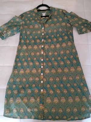 Vintage Style Women's Short Sleeve Midi Green Patterned Dress Made In USA