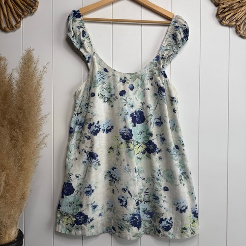 Free People mini dress floral boho pleated summer cotton linen beach Small