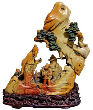 EXTREMELY RARE CHINESE SOAPSTONE CARVING - MUSEUM QUALITY ON AMAZING STAND L@@K
