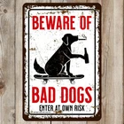 Beware of Bad Dog Tin Metal Signs Home Décor 8x12, Vintage Skateboarding Design