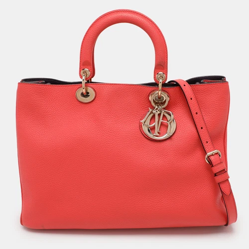 Grand sac cabas Dior en cuir corail Diorissimo