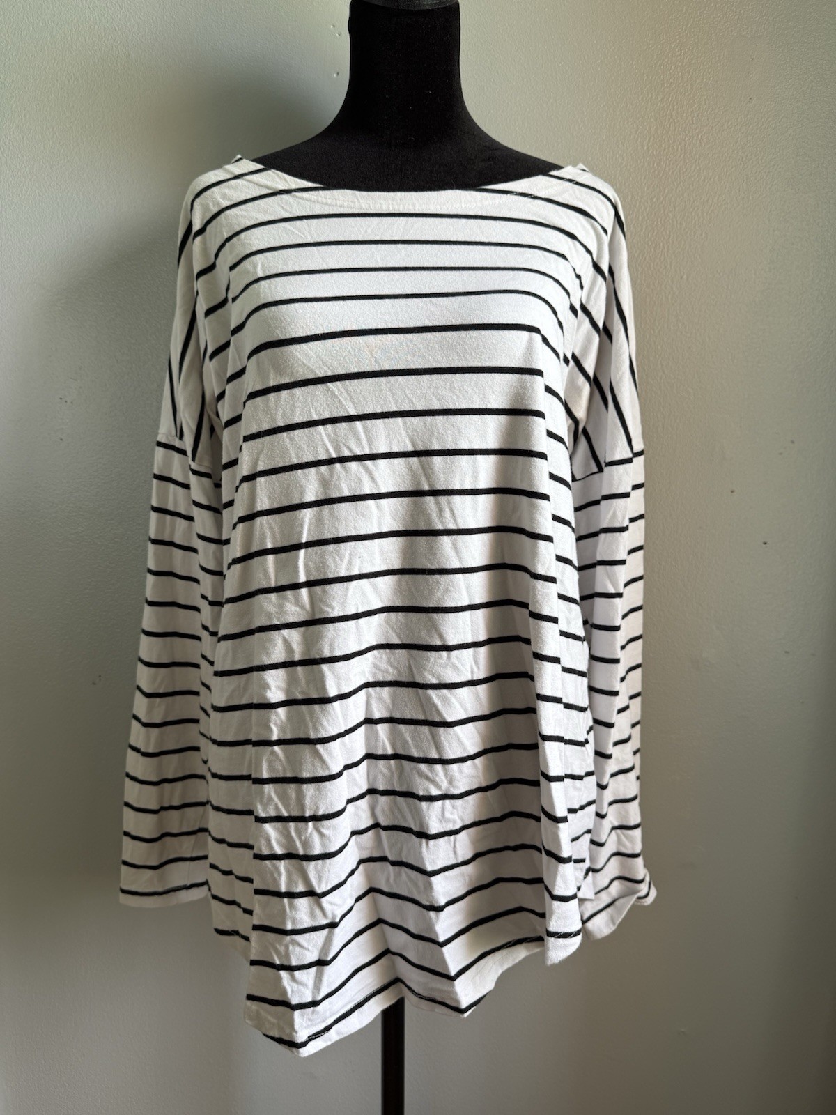 POGTMM Women’s Striped Long Drop  Sleeve T-shirt Black & White XXL 100% Cotton