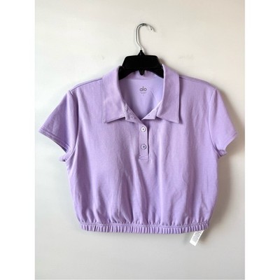 Alo Yoga Cropped Prestige Polo Top Violet Skies L