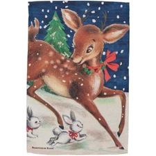 Primitives by Kathy Holiday Garden Flag Retro Deer Christmas Yard Decor Bunny