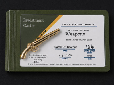 Investment Caster NUMBER 1 OF 100  24K Gold Plate .999 Silver Sawed-Off Shotgun