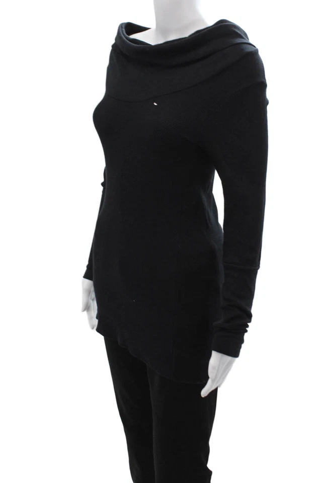 Espléndido Suéter Pullover Para Mujer Negro Cuello Alto Pima Mezcla Modal Talla L Foto 2 de 4