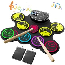 Electronic Drum Set, 10 Pads Roll-up Drum Practice Pad with Drum Pedals Stic...