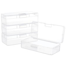 4 Packs Rectangle Plastic Container Box, 7X3X1.8Inch Clear Storage Organizer wit