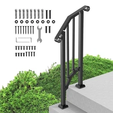 Uimoso 1-2 Step Handrail Outdoor Stair Railing for Porch Deck Retro Arch Black