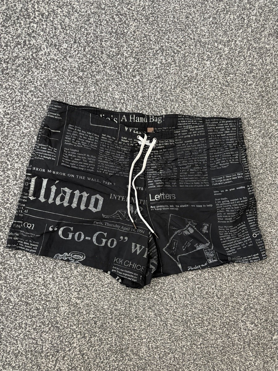 John Galliano Men's Gazette Print Swim Shorts Newspaper Black XXL