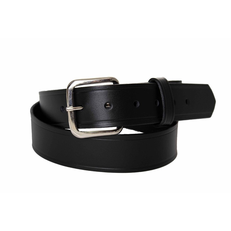 Boston Leather 1-1/2" Off-Duty Belt Plain Black, w/ Silver Buckle, Size 36