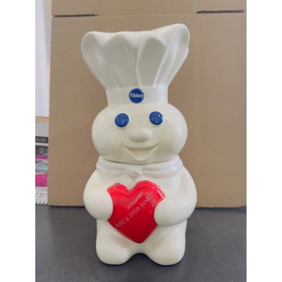 Pillsbury Doughboy Cookie Jar Ceramic Heart Chef Hat ''Add a Little Love''