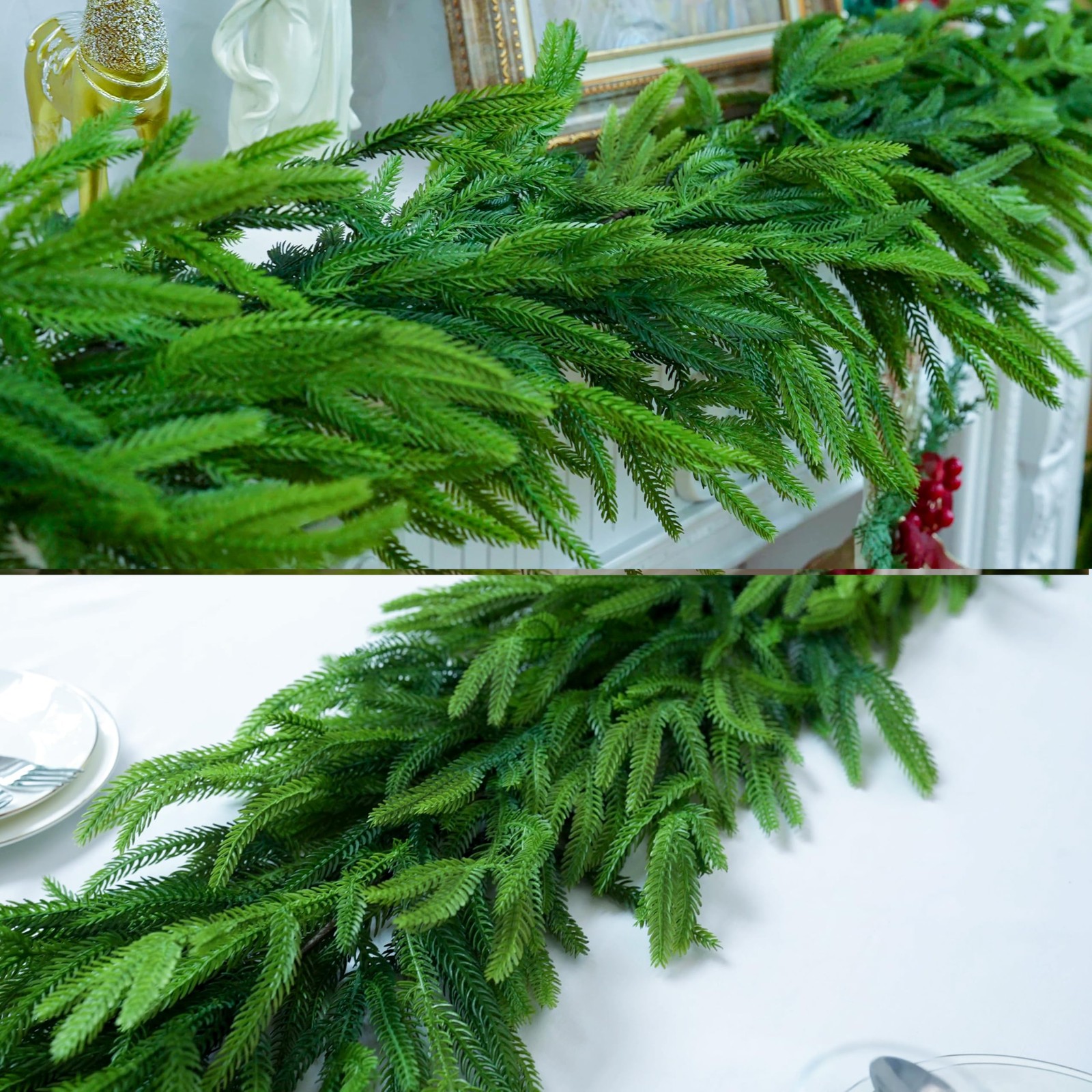 15FTx1 Real Touch Norfolk Pine Garland Artificial Faux Greenery Garlands Chri...