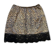 Y2k mcbling velvet cheetah mini slip skirt w/ black lace womens size small