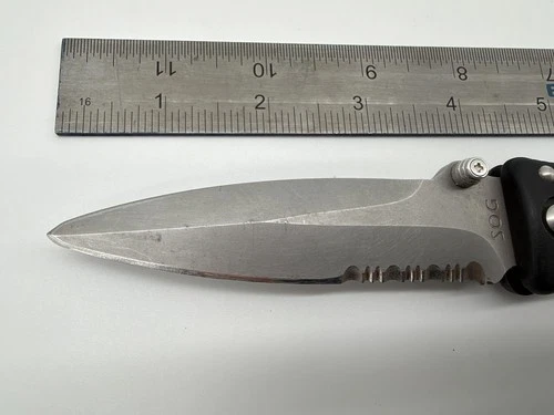 SOG Pentagon Elite I Knife Seki Japan 4in Serrated Blade Used Early version image 2