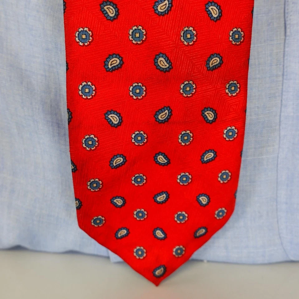 Neck Tie Mens Red Foulard Paisley Floral Silk Woven Western Boho Power WEMBLEY - Image 2 of 4