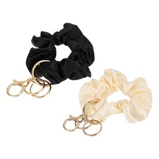 Round Stretchy Removable Scrunchie Keychain Wristlet-2Pcs Black/Light Pink