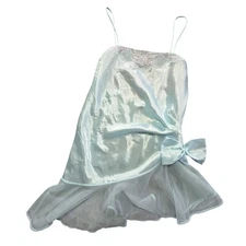 Val Mode Vintage Satin & Tulle Chemise Babydoll Slip Light Blue Petite
