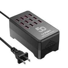 50W 12-Port USB Charging Station for Multiple Devices-Portable USB Charging H...