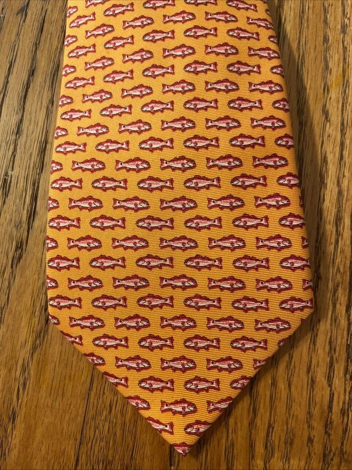 Corbata de seda de pez rojo de la costa del golfo de París Texas nueva sin etiquetas hecha a mano EE. UU. Corbata pez animal Foto 3 de 4