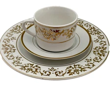 9 Pc TIENSHAN Classic Gold Plates Cup & Saucer 3 Sets Fine China