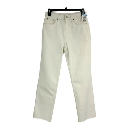 TopShop Straight Raw Hem Ankle Jeans Off White Size 2 NWOT $80 MSRP - Picture 2 of 4