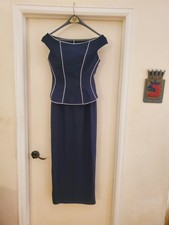Navy Evening Party Occasion 2 Piece Long Dress Sz 8 Bk Pleat Cocktail Slimming
