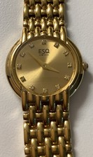 Ladies ESQ Wrist Watch Diamond Dial With Metal Band Working Condition 6” Length