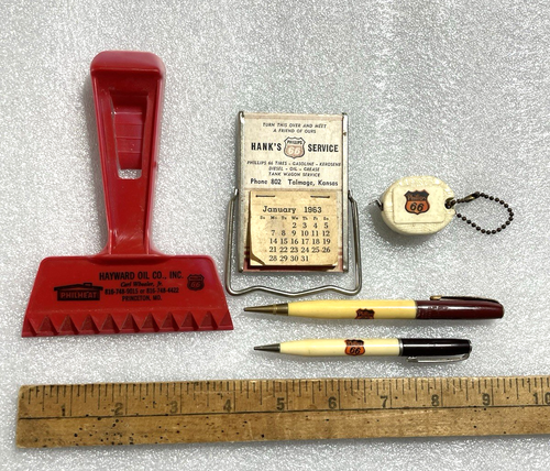 Vintage Phillips 66 Werbung Lot Kalender Bleistifte Maßband Eiskratzer