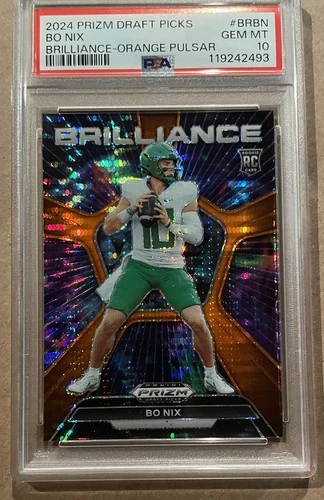 2024 Prizm Draft Picks Bo Nix Brilliance Orange Pulsar /49 PSA 10 RC Rookie