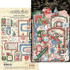 Graphic 45 DECK THE HALLS 38pc Tags & Frames Chipboard Pieces Christmas