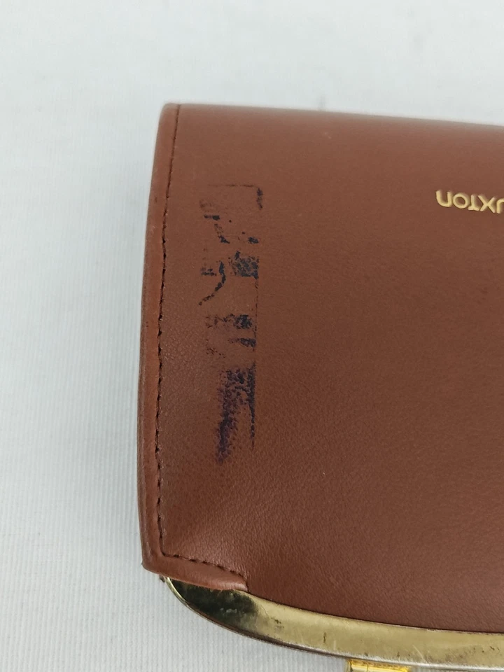 Cartera de monedas Buxton vintage para mujer de cuero marrón dorado Kisslock 4"x4" Foto 3 de 4