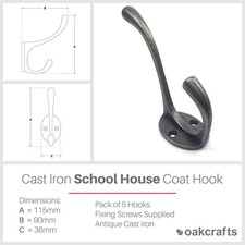 Oakcrafts - Cast Iron Victorian Hat and Coat Hook - Pack of 5