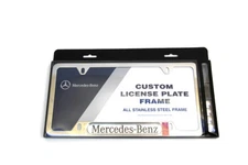 MERCEDES-BENZ POLISHED STAINLESS STEEL LICENSE PLATE FRAME MBZ LOGO GENUINE OEM