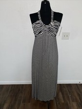 Dana Buchman Striped V Neck Halter Maxi Dress 6