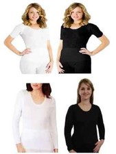 LADIES WARM WHITE  BLACK SNOWDROP ROUND NECK THERMAL VEST LONG  SHORT SLEEVE