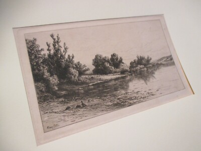 Kruseman Van Elten antique etching - On The Hosentoric (river scene)