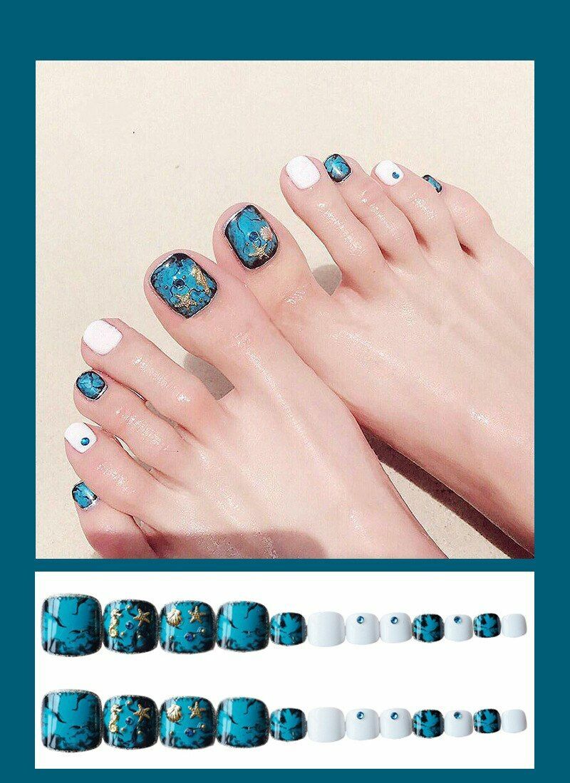 Nail False Toe Press On 24Pcs Glitter Tip Fake Toenail Artificial Art  Pedicure | eBay
