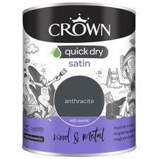 Crown Quick Dry Satin Paint Anthracite Wood & Metal Paints White, Grey, Black