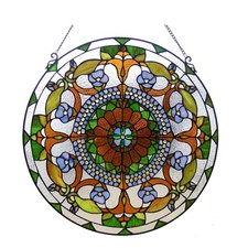 Stained Glass Window Panel Round Victorian Handcrafted 24" Suncatcher