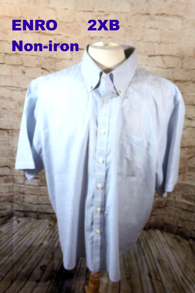 ENRO мужской 2XB платье рубашка с длинным и коротким рукавом лот/2 синие полосы и чеки хлопок - Изображение 2 из 4