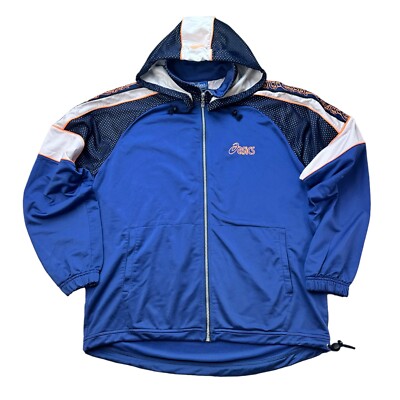 asics vintage Jacke Hooded Gr. L-XL 90er Trainingsjacke Jacket 90s blau AJ1