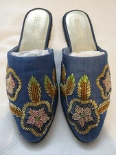 Kenneth Cole Reaction Speed Floral Flat Mules - Women's Size 7.5M - Blue 5S2
