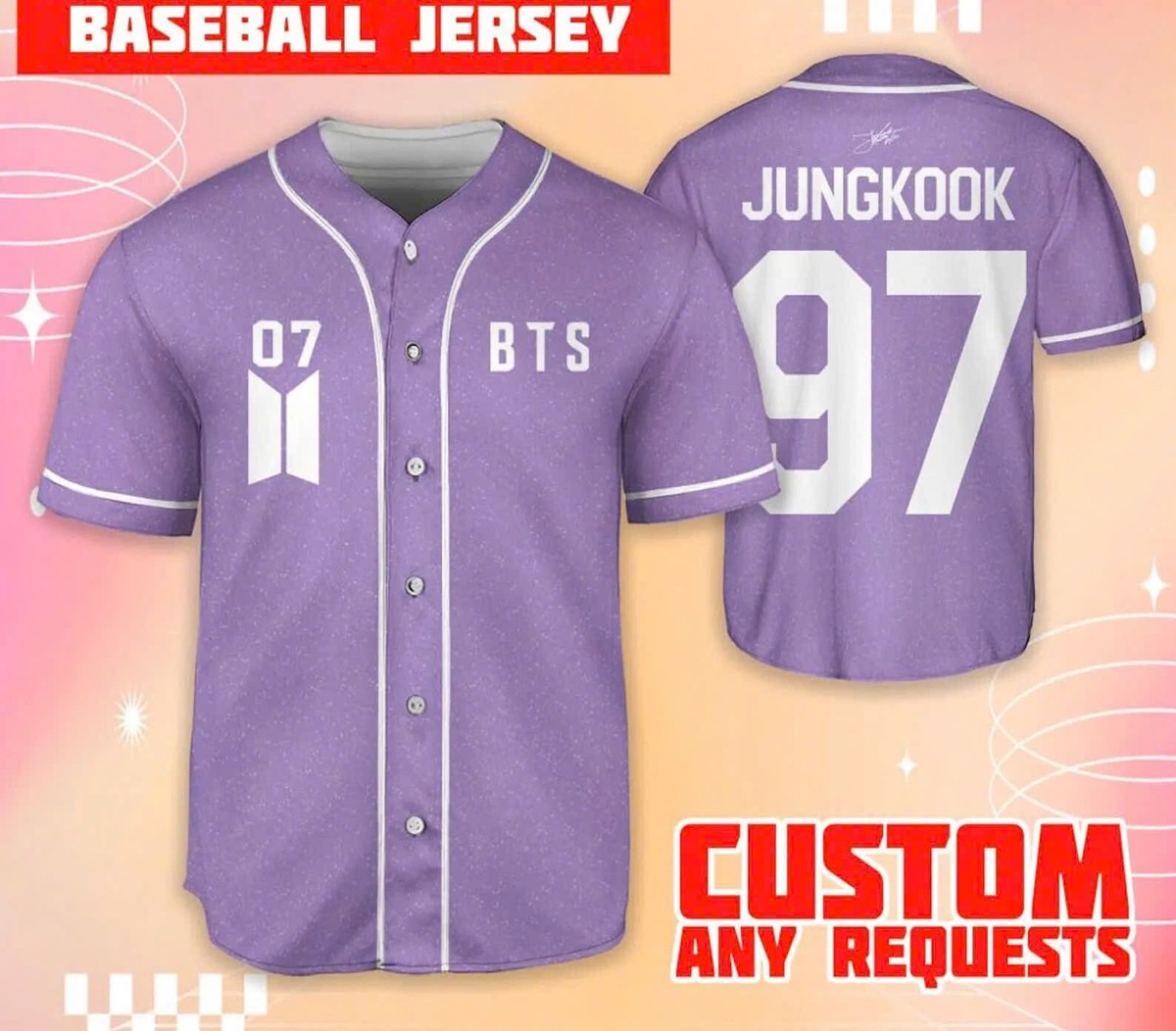 BTS Members Purple Baseballl Jersey Army Merch Kpop Shirt Concert